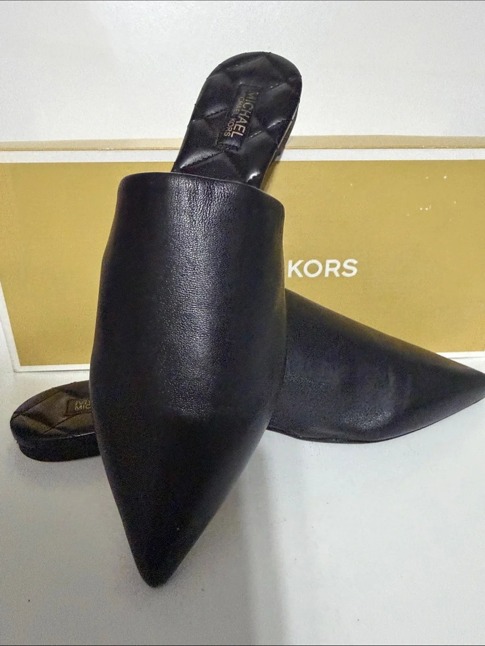 Michael Kors Black Quilted-Insole Leather Slide Mules